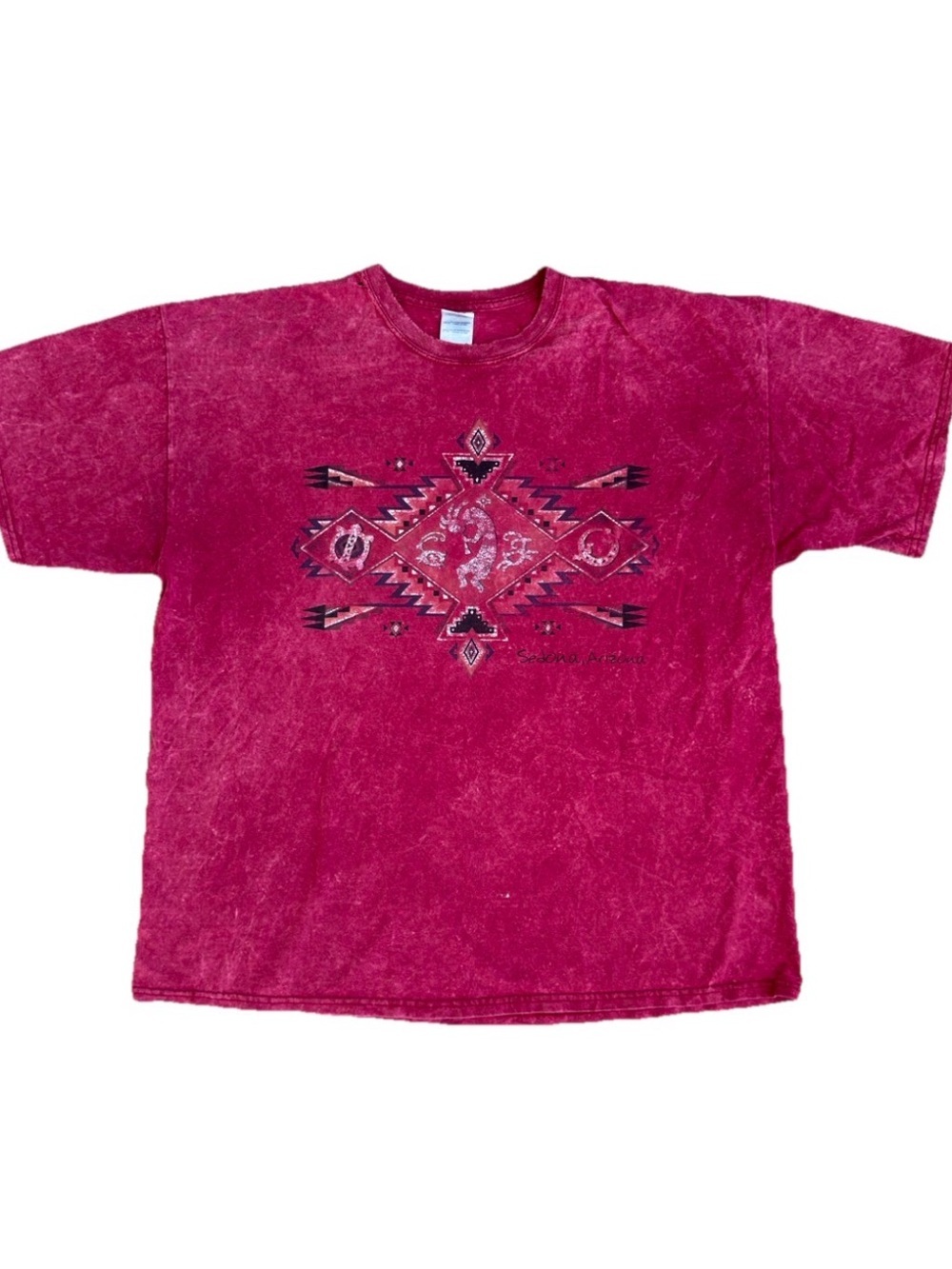 Vintage Sedona Arizona Aztec Men’s Tee 2XL Red Acid Wash Distressed Shirt - Picture 2 of 15